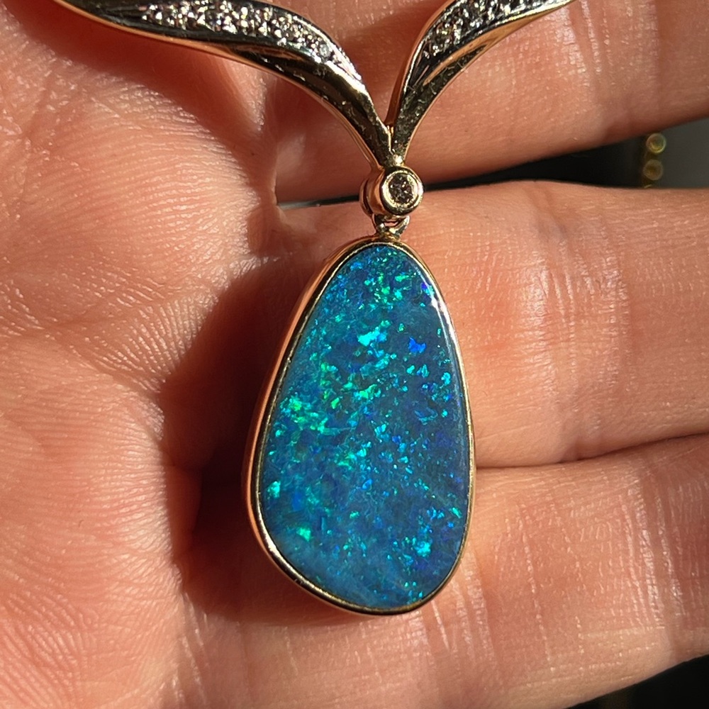 18k gold necklace with Australian Opal set in 14k gold! - Picture 9 of 14